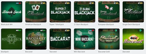 GGbet games table